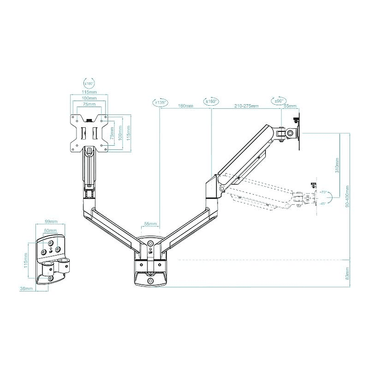 Tooq Soporte Pared LP1434TNR-B 2 brazo 13-34 Negro 4