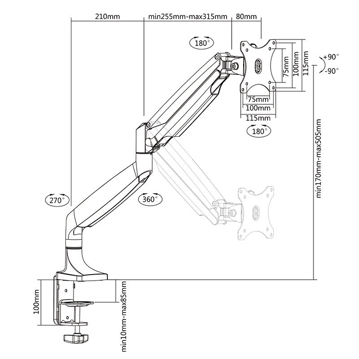 TooQ Soporte mesa incli/gira 1 brazo 13