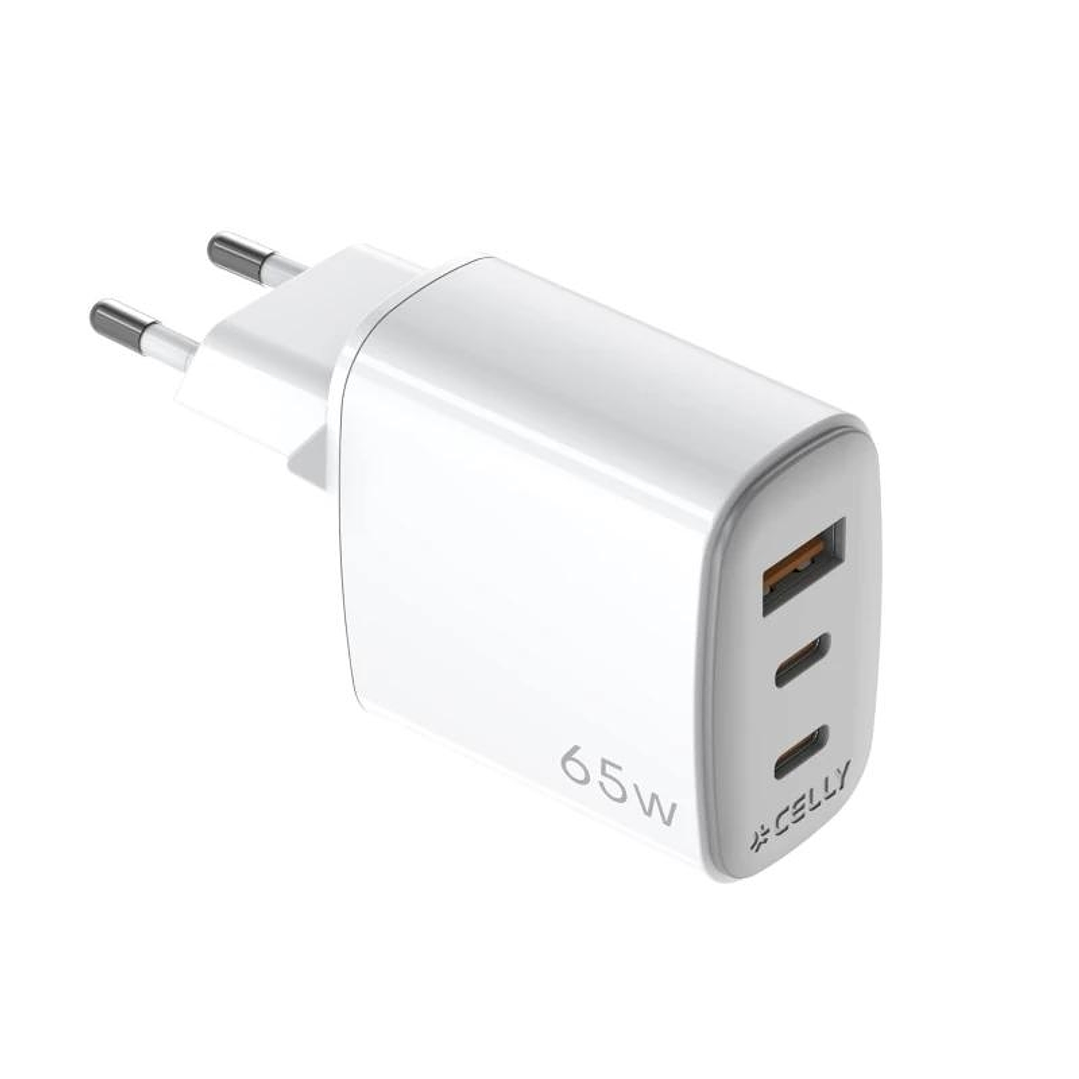 Celly Cargador Gan 1Usb 2Usb-C 65w WH 1
