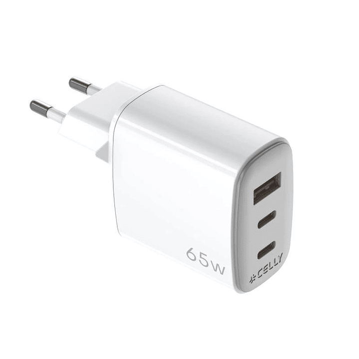 Celly Cargador Gan 1Usb 2Usb-C 65w WH 1