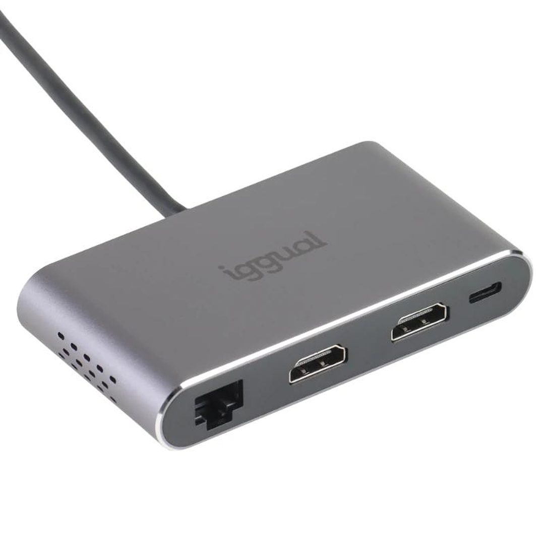 iggual Hub C 8 en 1 2xHDMI 2xUSB 2xSD RJ45 PD100W 1