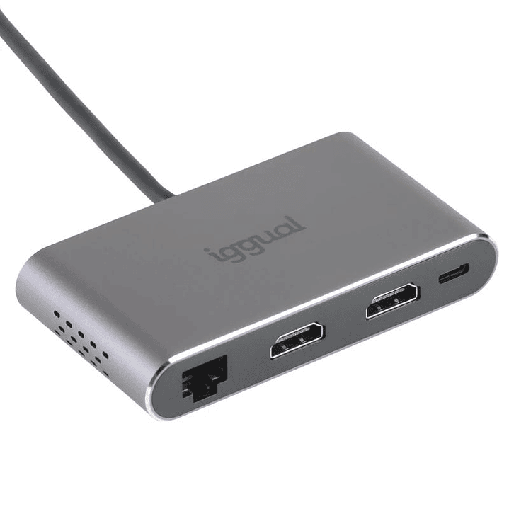 iggual Hub C 8 en 1 2xHDMI 2xUSB 2xSD RJ45 PD100W 1