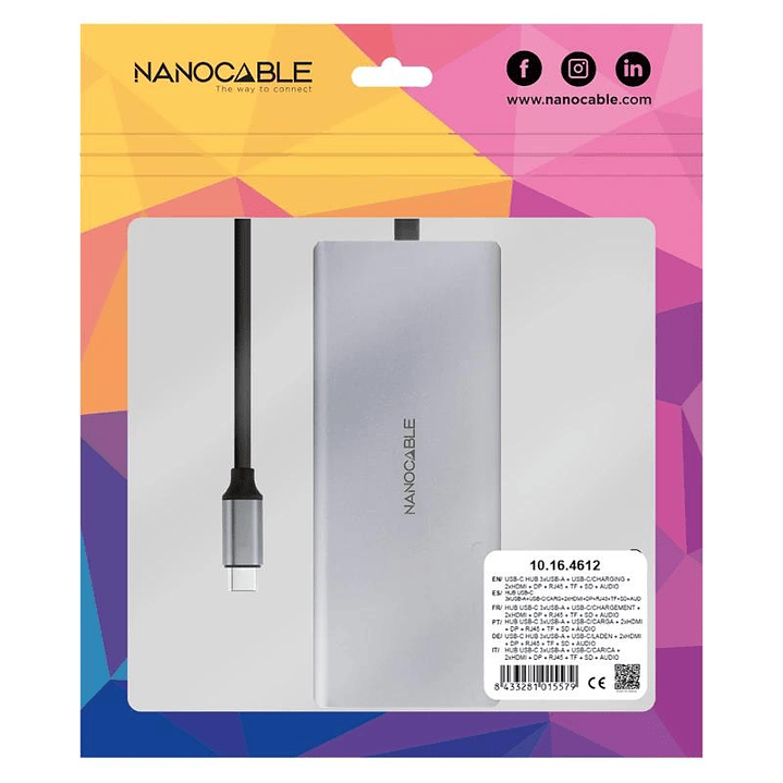 Nanocable Hub 12en1 USB-A/C+HDMI+DP+RJ45+TF+SD+AU 4