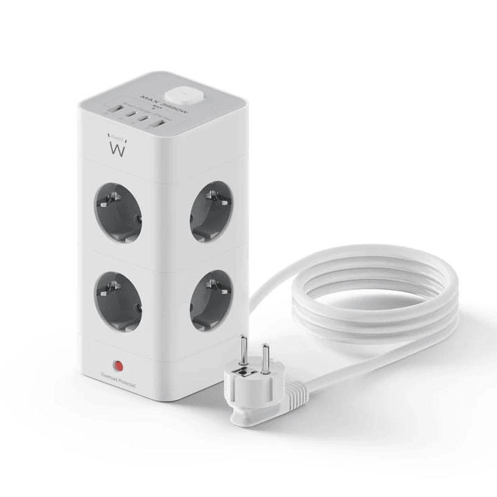 Ewent EW3864 Regleta 8 Tomas SHUCKO +2USB-A+2USB-C 2