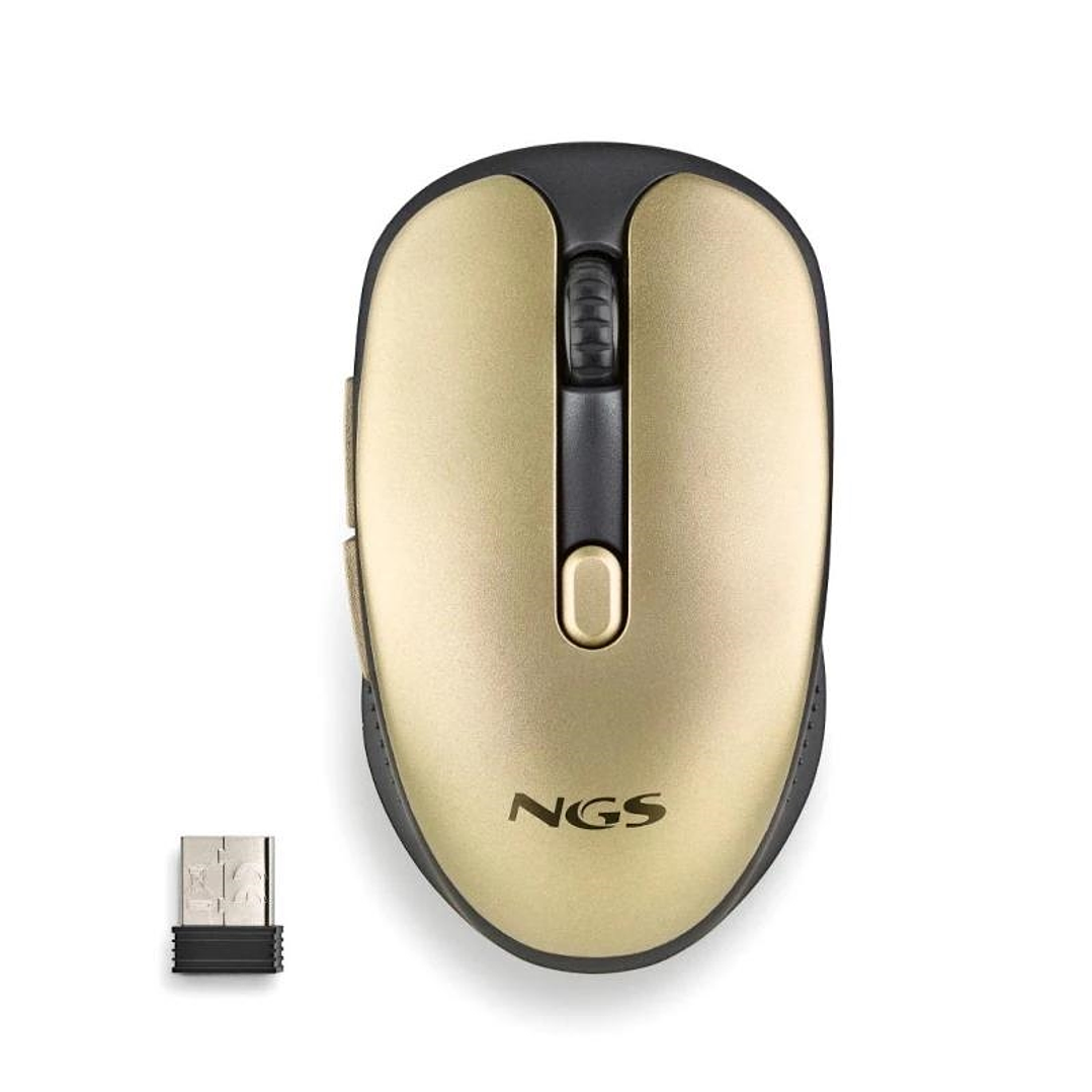 NGS Raton Inalambrico Recargable Silencioso Dorado 1