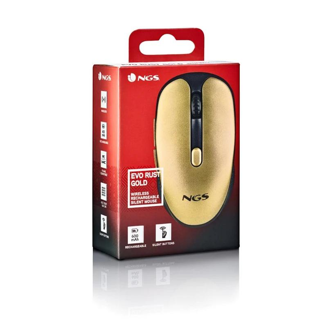 NGS Raton Inalambrico Recargable Silencioso Dorado 2