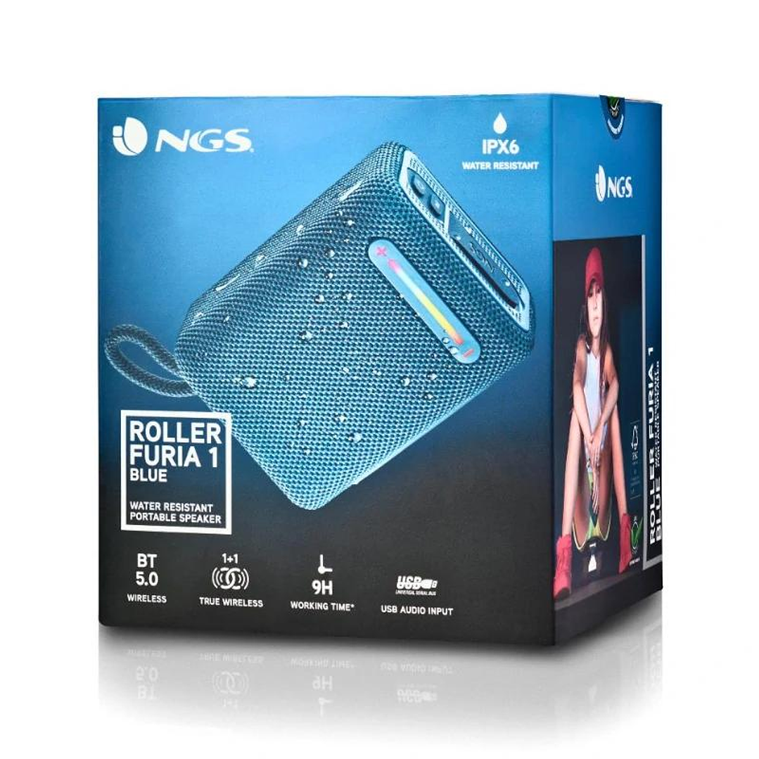 NGS Altavoz Rollerfuria1 BT RGB IPX6 Azul 15W 3