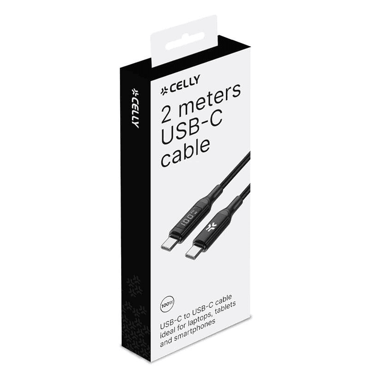 Celly Cable UsbC-UsbC2  2Mt Led BK 100w 2