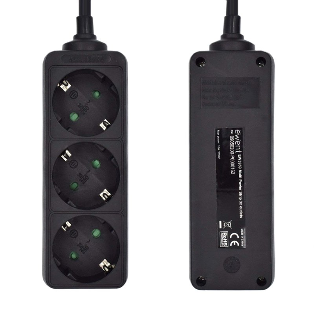 Ewent Ew3959 Regleta 3 tomas Negro 2