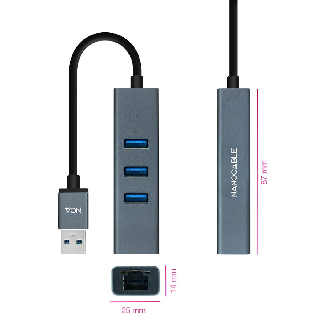 Nanocable Conversor USB 3.0 Ethernet + 3xUSB 3.0 2