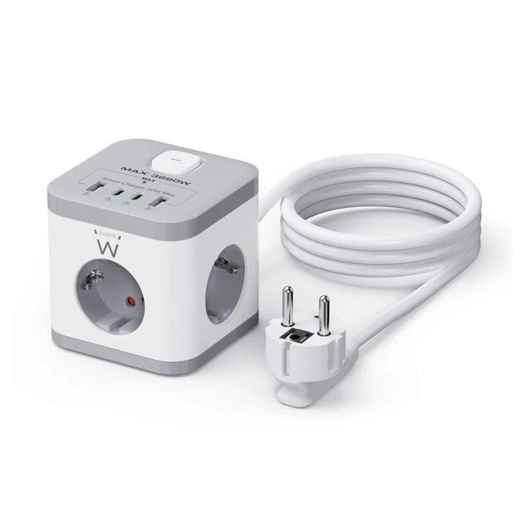 Ewent EW3863 Regleta 3 Tomas SHUCKO+2USB-A+2USB-C 2