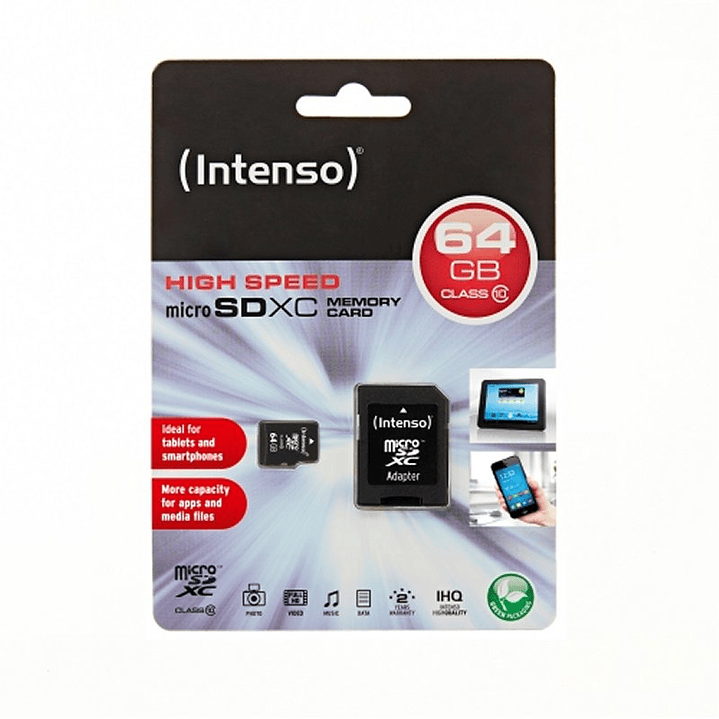 Intenso 3413490 Micro SD clase 10 64GB c/adapt 2