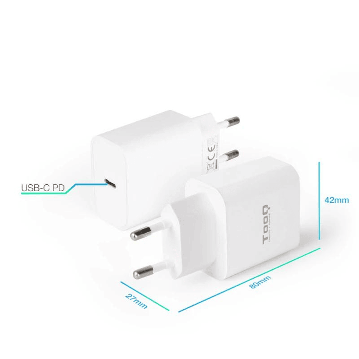Tooq Cargador pared USB-C PD3.0 20W Blanco 2
