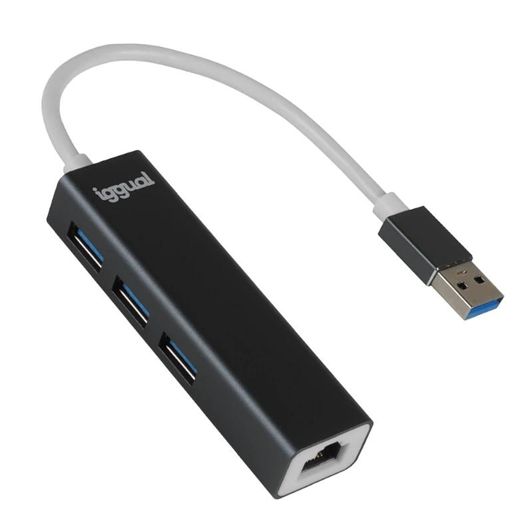 iggual Hub USB-A 3 puertos USB 3.0 + RJ45 Gigabit 1