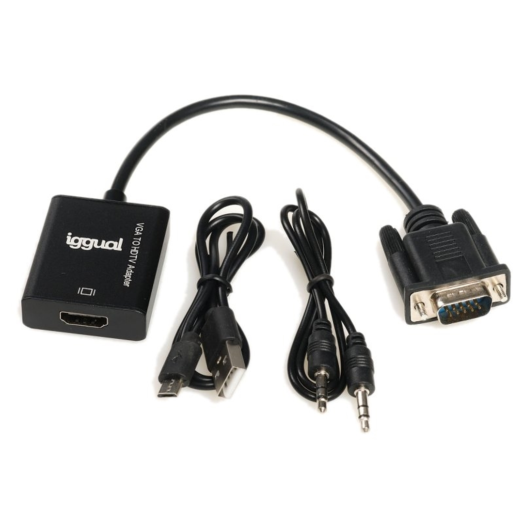 iggual Adaptador VGA a HDMI + audio + microUSB 1
