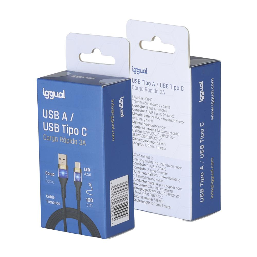 iggual Cable USB-A a tipo C 3A 100 cm trenzado LED 2
