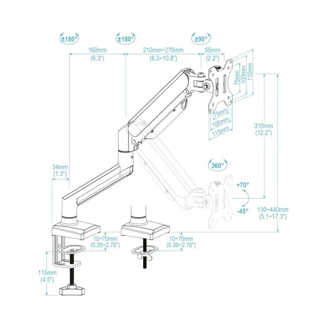 Tooq Soporte mesa DB1334TNR-B 1 brazo 13-34