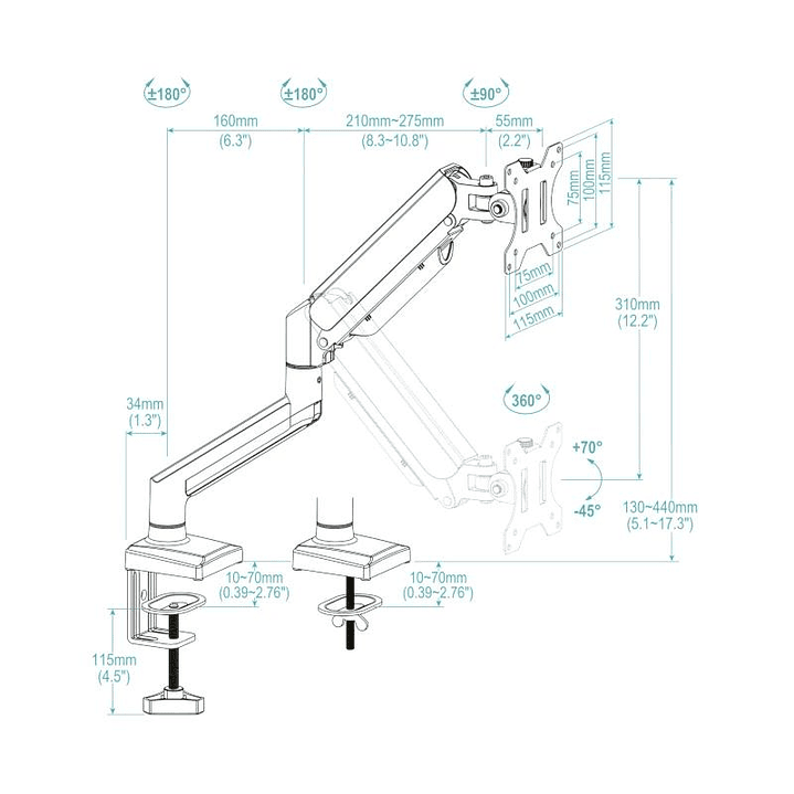 Tooq Soporte mesa DB1334TNR-B 1 brazo 13-34