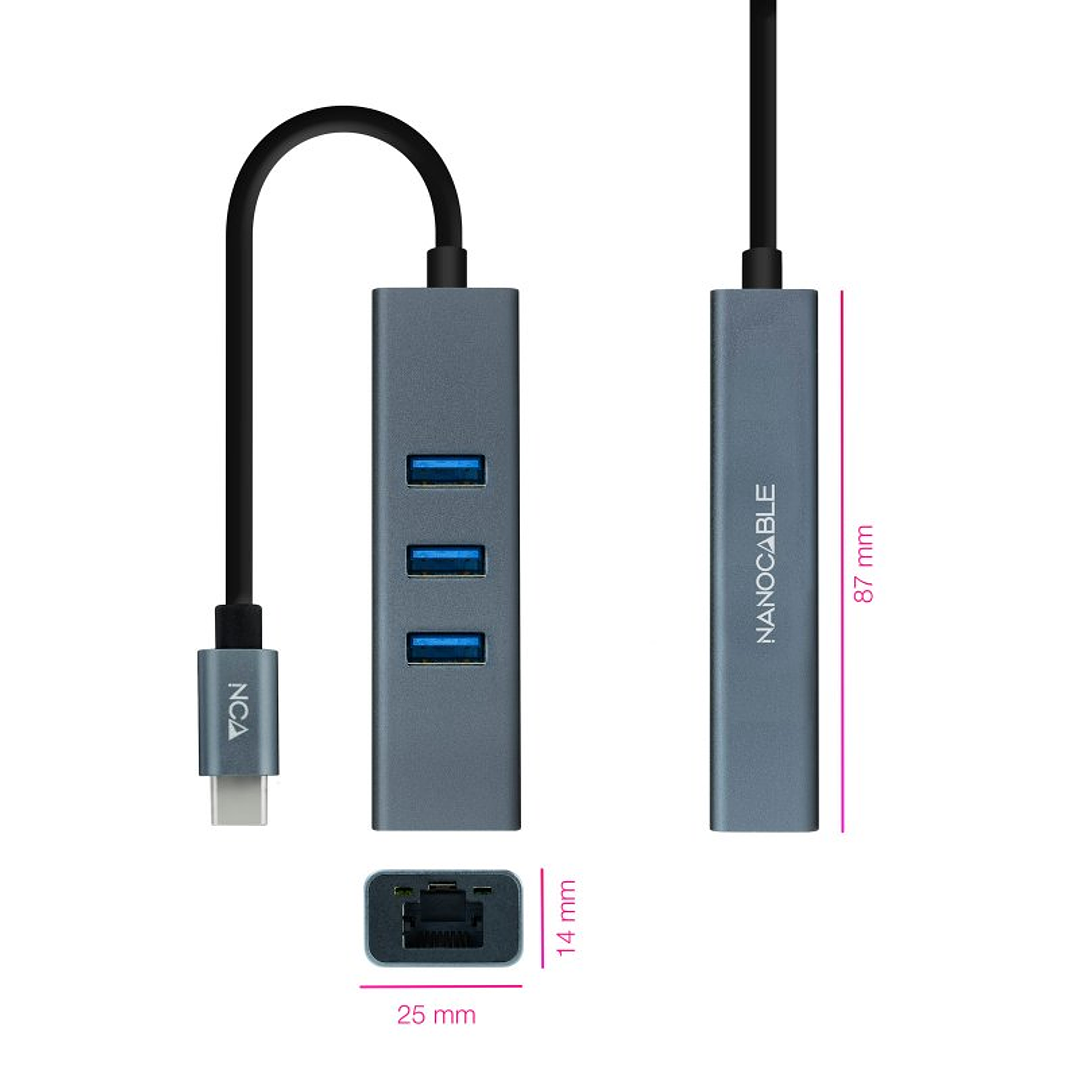 Nanocable Conversor USB-C Ethernet +3xUSB 3.0 2