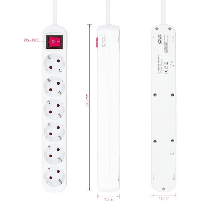Nanocable Regleta 6 tomas con interruptor Blanca 2
