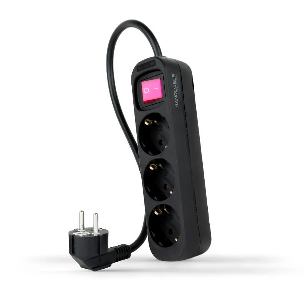 Nanocable Regleta 3 Tomas Interruptor Negro 1