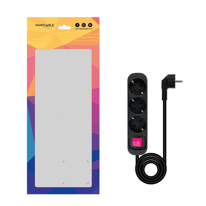 Nanocable Regleta 3 Tomas Interruptor Negro 3