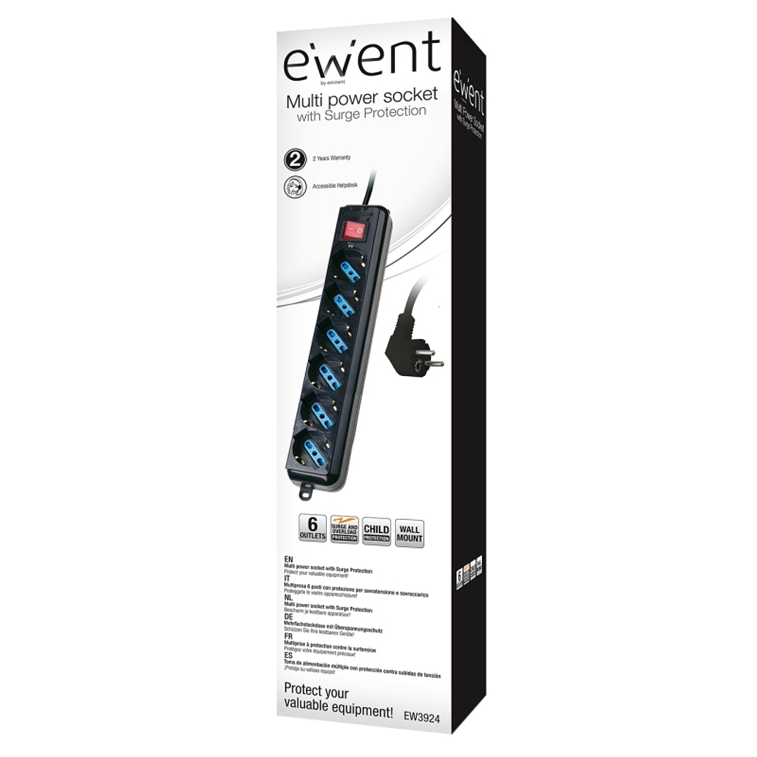 Ewent EW3924 Regleta 6 tomas con proteccion Negro 3