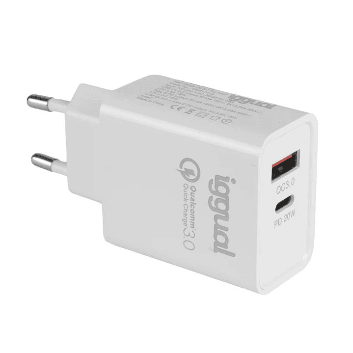 iggual Cargador doble USB QC3.0 + tipo C PD 20W 1