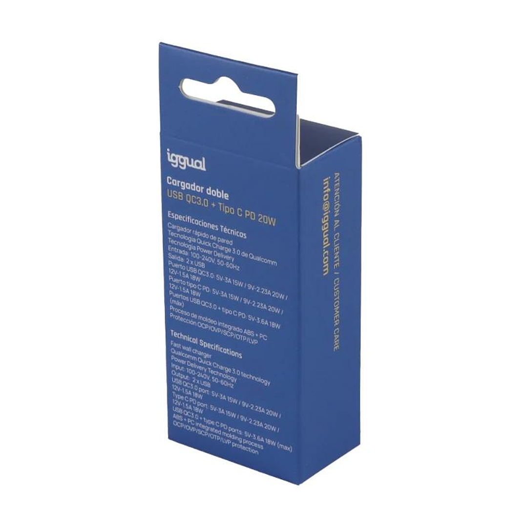 iggual Cargador doble USB QC3.0 + tipo C PD 20W 4