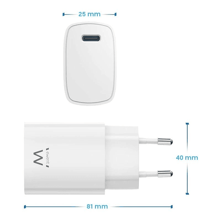 EWENT Cargador Usb-C carga rapida 20W 3