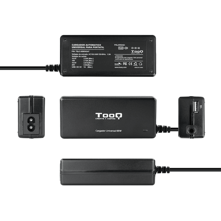 Tooq Cargador portátil 65W 8 Conectores 3