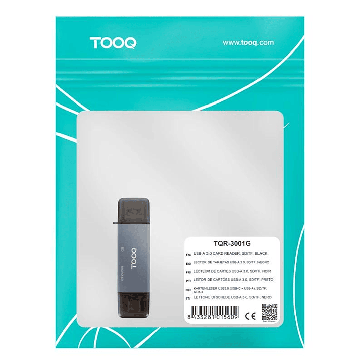Tooq TQR-3001G Lector USB3.0 (USB-C+USB-A) SD/TF 2