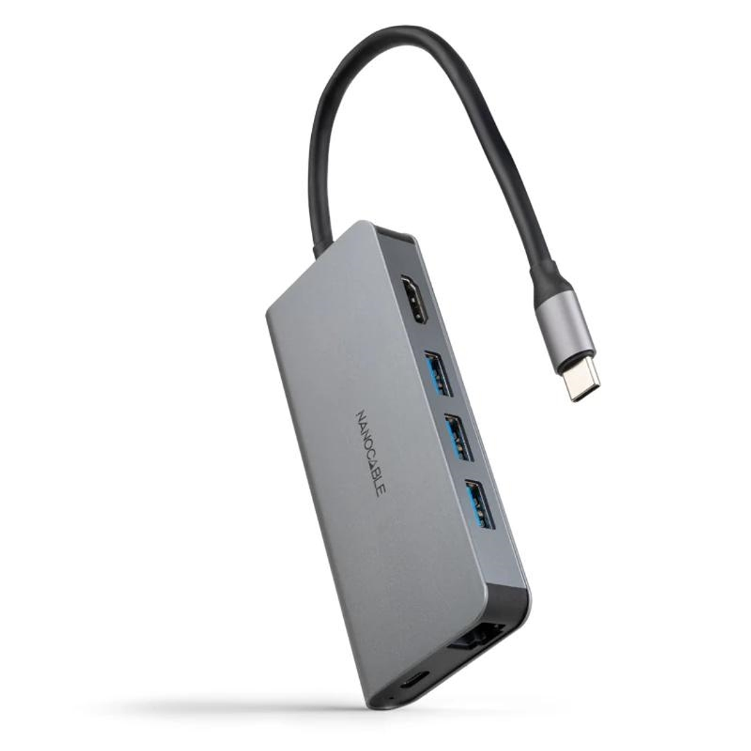 Nanocable Hub 8en1 USB-A+HDMI+USB-C PD+RJ45+TF+SD 1