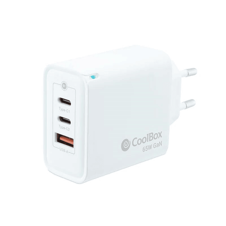 Coolbox Cargador Pared GAN 65W USB-C/USB-C/USB-A 1