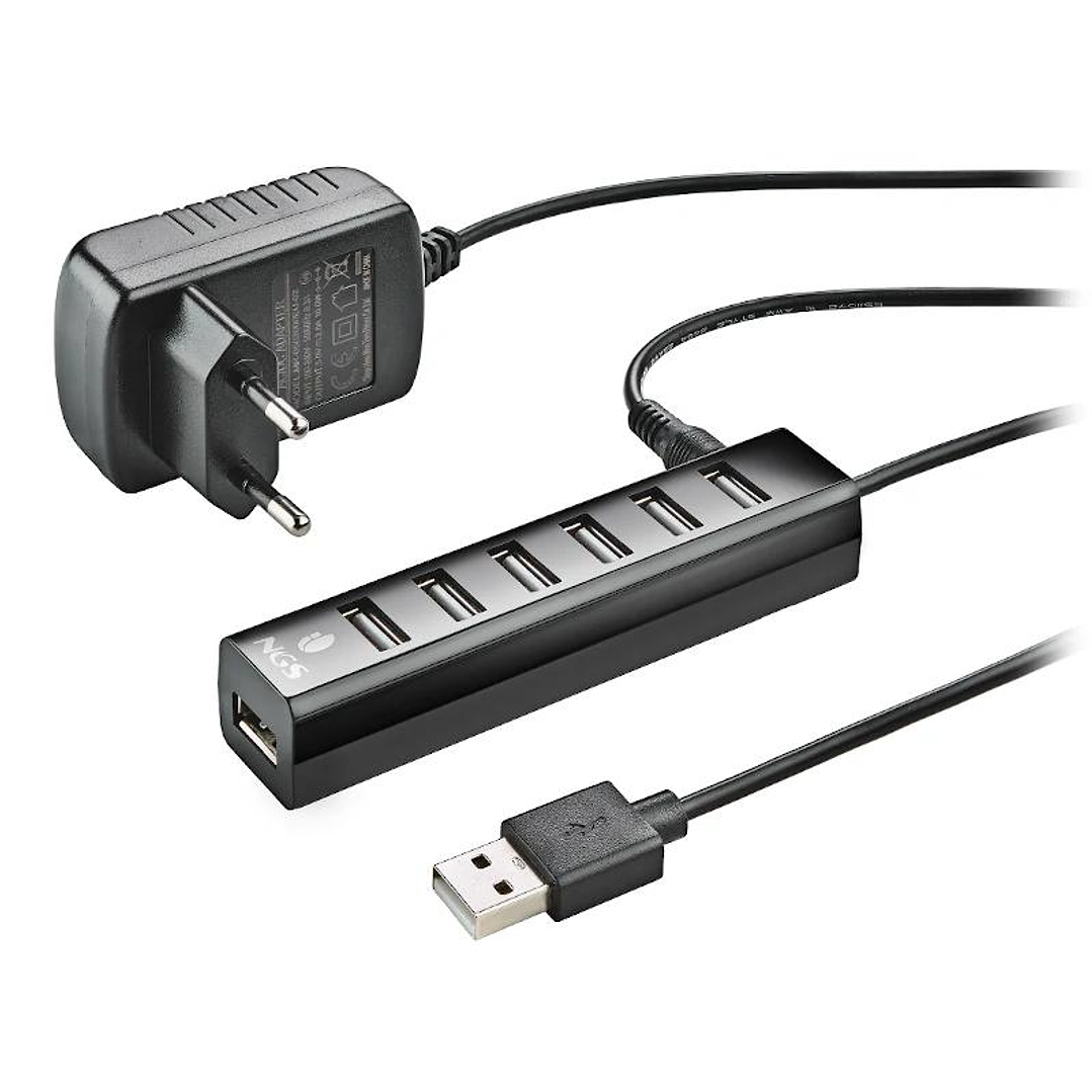 NGS Hub 7 puertos 2.0 con adap.corriente 4