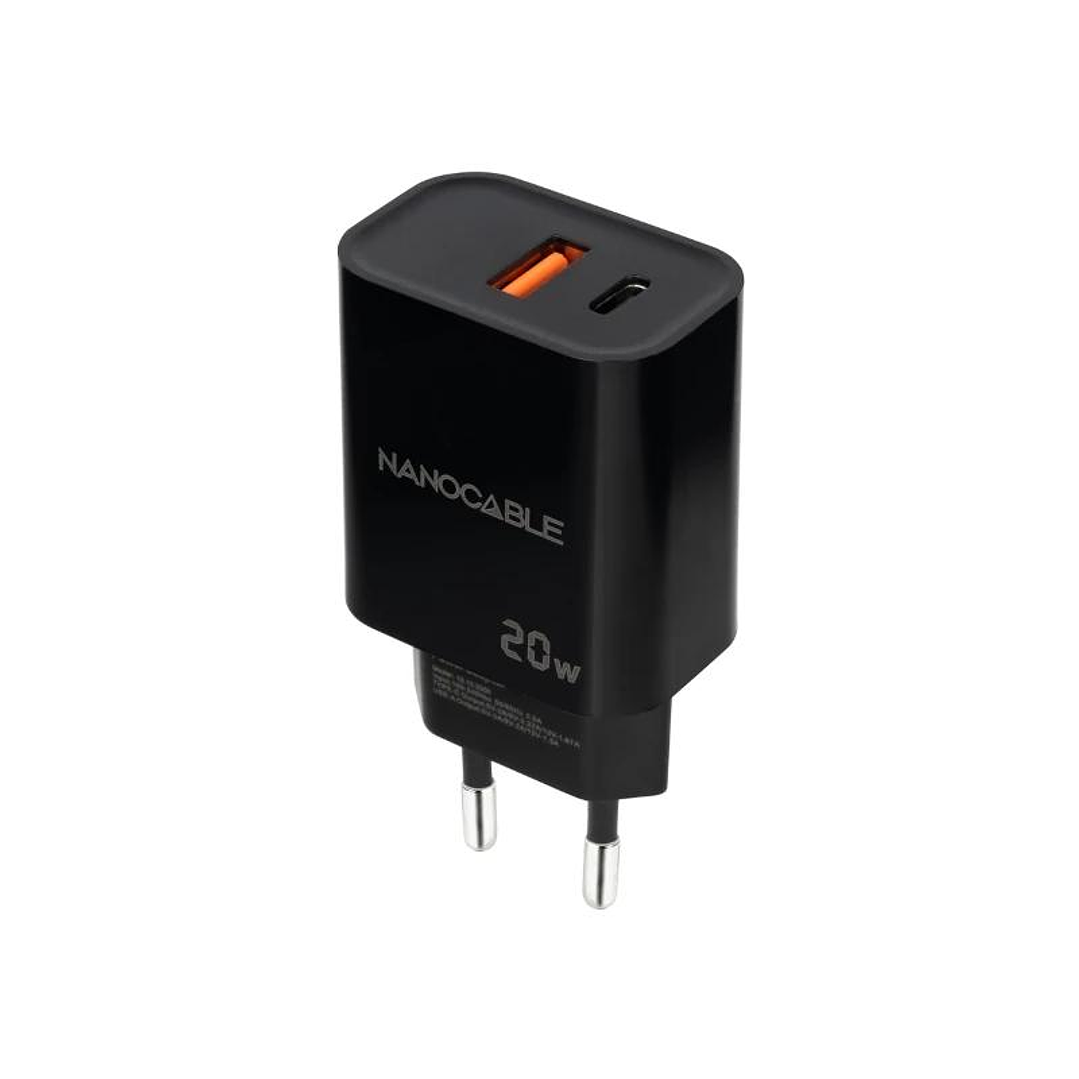 Nanocable Cargador USB-C/PD+USB-A/QC 20W Negro 2