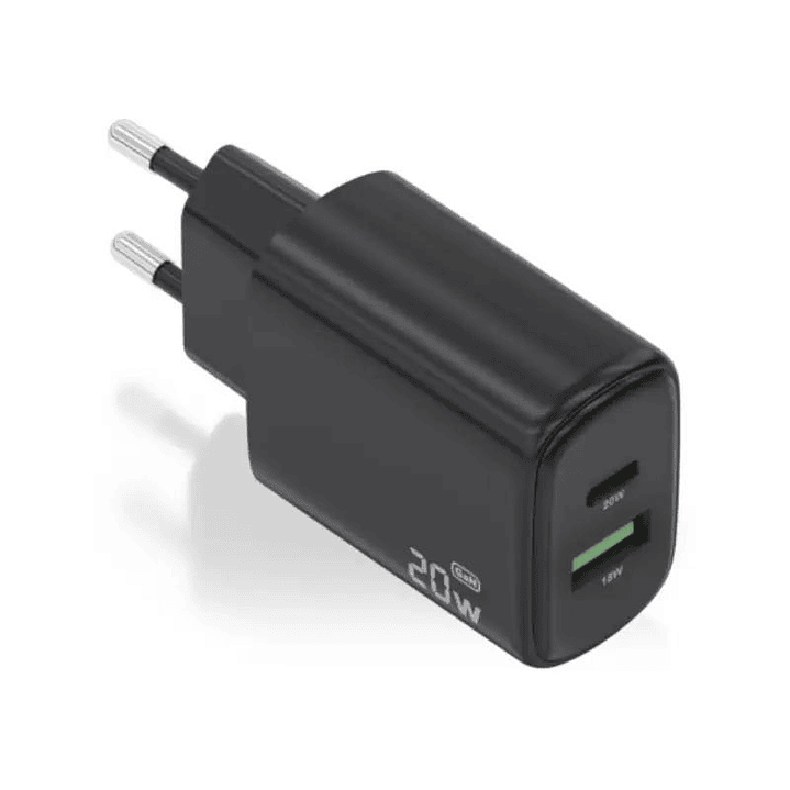 Aisens Cargador GaN 20W USB-C PD 3.0 USB-A QC3.0 1