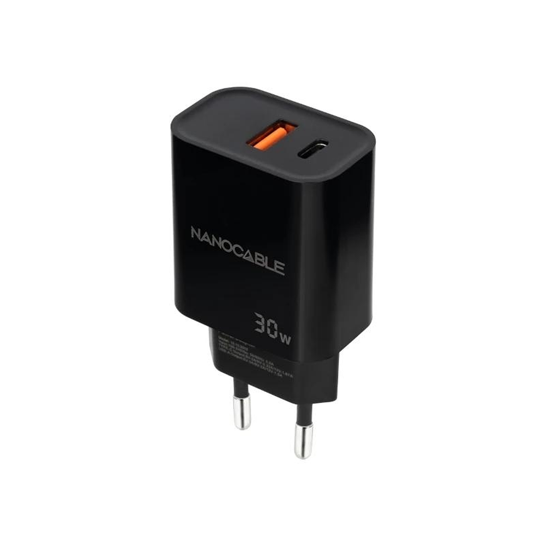 Nanocable Cargador USB-C/PD+USB-A/QC 30W Negro 1