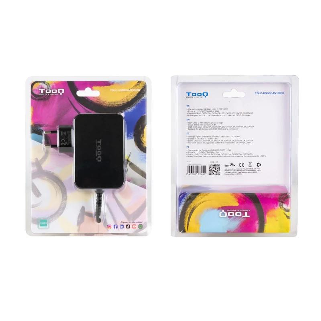 Tooq Cargador portátil GAN USB-C PD 100W Negro 4