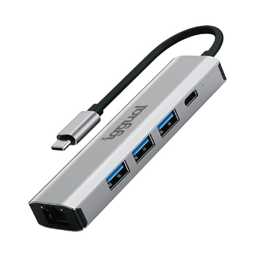 iggual Hub tipo C 5 puertos 3xUSB + RJ45 + tipo C 1
