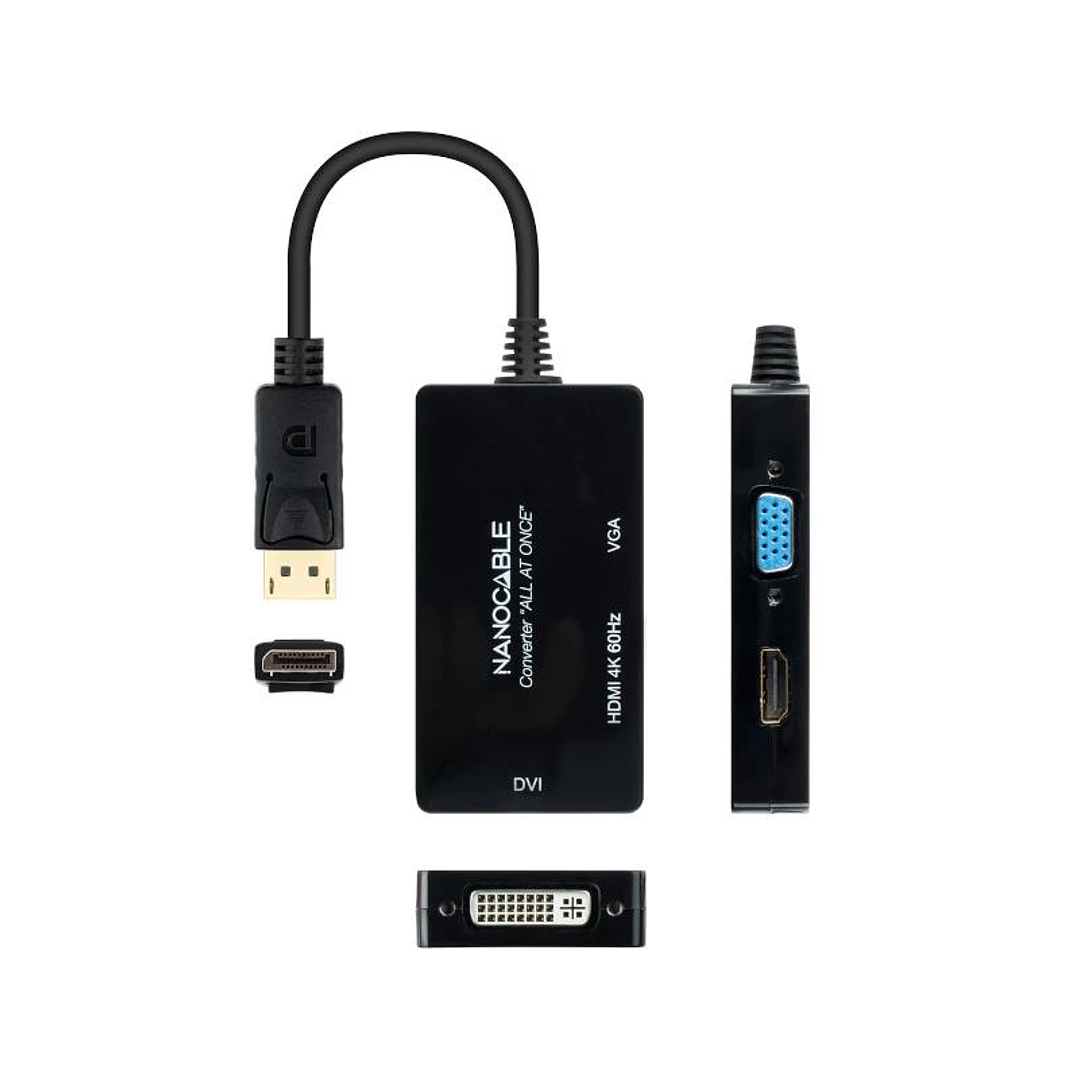 Nanocable Conversor DP a HDMI/DVI/VGA Negro 20 cm 3