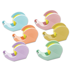 Bismark Pack de Portarrollos con 2 Cintas Adhesivas 19mmx33m - Cuerpo de Plastico - Ideal para Uso Escolar - Colores Pastel Aleatorios