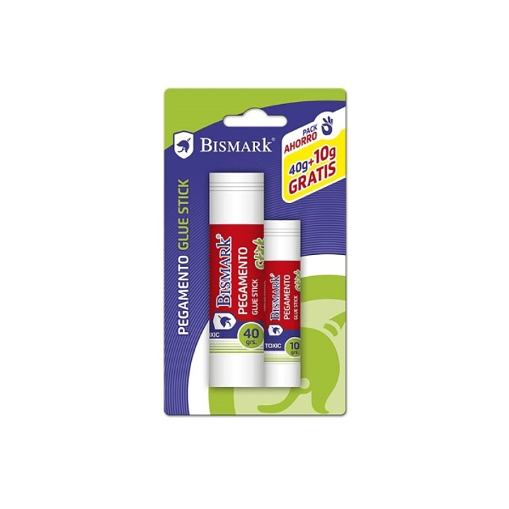 Bismark Pack de 1 Barra de Pegamento 40gr + 1 Barra de 10gr Gratis - Multiusos - Sin Disolventes - Uso Escolar 1