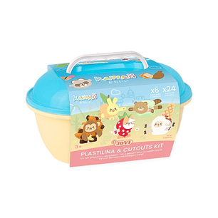 Jovi Kawaii Cofre con 24 Barras de Plastilina 15gr + Modeladores + Recortables - Sin Gluten - Base Vegetal - No se Seca - Colores Surtidos
