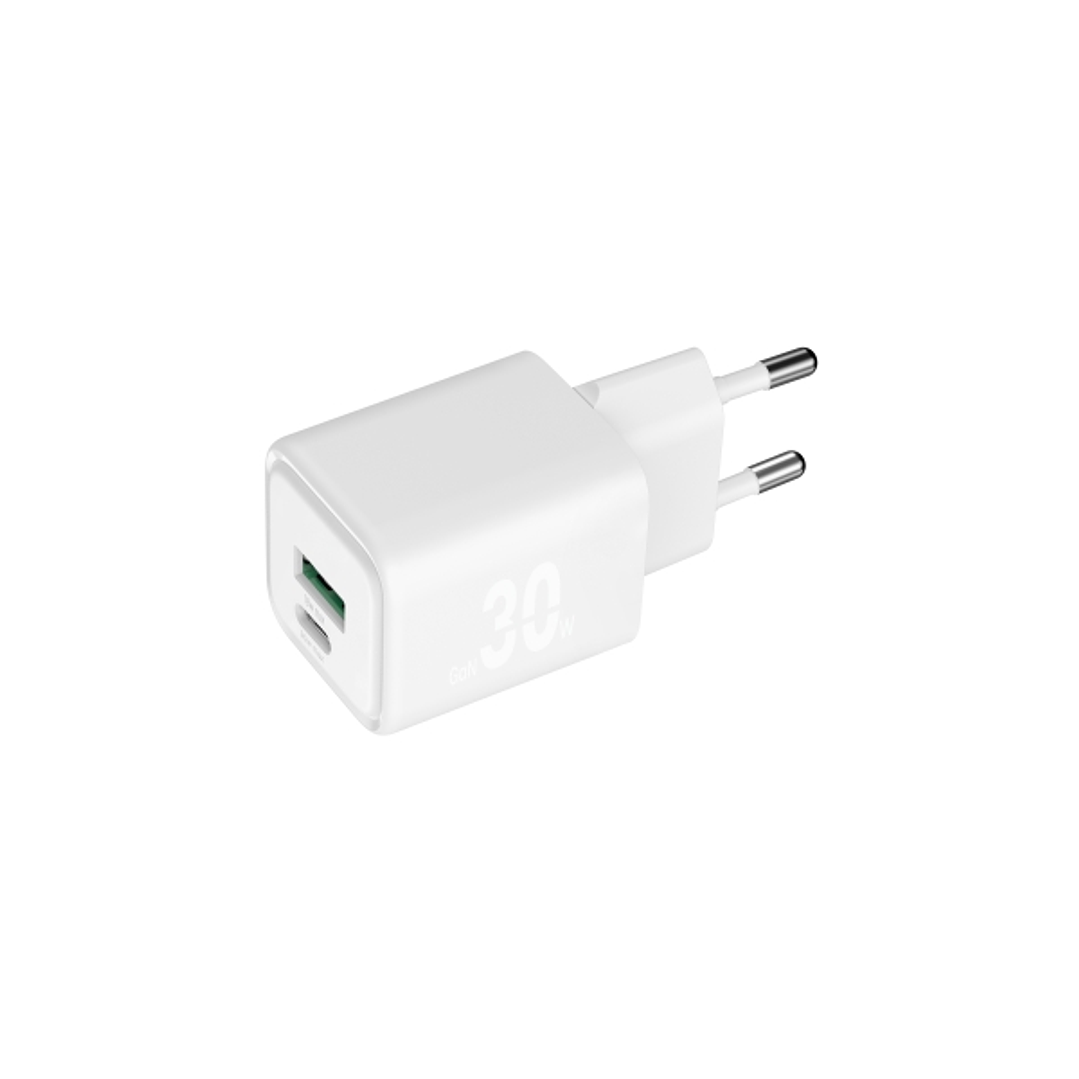 Blackbyte Cargador GaN Doble - 1xUSB-C PD 30W - 1xUSB-A 18W - Carga Rapida PPS - Color Blanco 1
