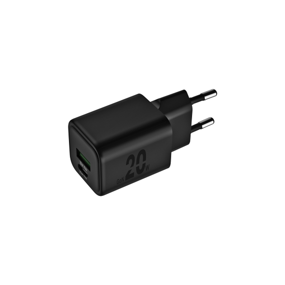 Blackbyte Cargador GaN Doble - 1xUSB-C PD 20W - 1xUSB-A 18W - Carga Rapida PPS - Color Negro 1