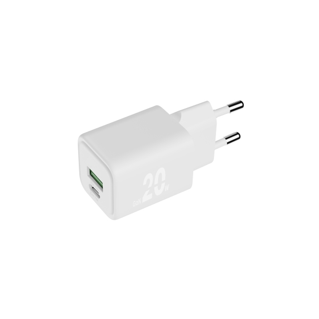 Blackbyte Cargador GaN Doble - 1xUSB-C PD 20W - 1xUSB-A 18W - Carga Rapida PPS - Color Blanco 1