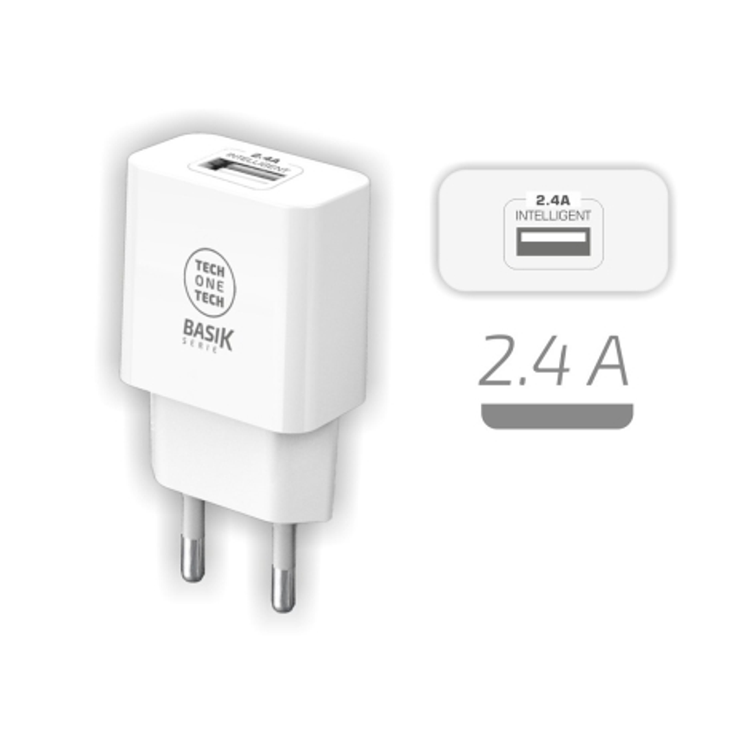 TechOneTech Basik Cargador de Pared 1 Puerto USB-A 12W - Color Blanco 1