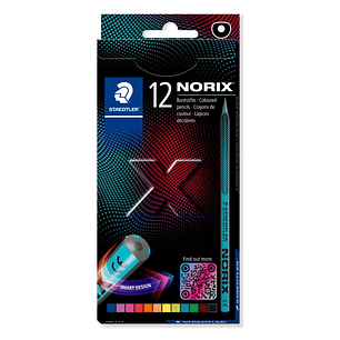 Staedtler Norix 186 Pack de 12 Lapices de Colores HB - Madera Negra - Mina de Grafito - Diseño Inteligente - Para Escribir, Dibujar y hacer Bocetos