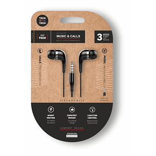 TechOneTech Soft EearTech Auriculares Intraurales - Microfono Integrado - Mini Jack 3.5mm - Cable de 1.20m - Negro